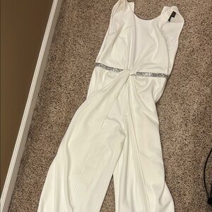 Adrianna Papell White Jumpsuit with Silver Detail
